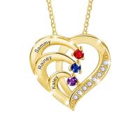 Women Necklace Personalised with Names Birthstones 925 Sterling Silver Custom Necklace Rosegold/Gold Engraved Gift for Christmas Mother's Day Birthday (Gold-3 name)