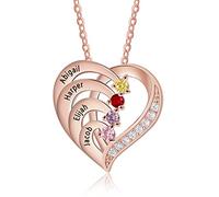 Women Necklace Personalised with Names Birthstones 925 Sterling Silver Custom Necklace Rosegold/Gold Engraved Gift for Christmas Mother's Day Birthday (Rose-4 name)