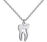 Women Necklaces for Ramadan Days Easter Tooth Gold Plated Jewelry Stainless Steel Necklace Three Colors Stainless Steel Tooth Pendant Necklace Floating Ring Jewelry (Silver, One Size)