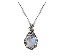 Women Necklaces Pendants for Ramadan Days Moon Stone Necklace For Women Geometric Shape Pendant Necklace Boho Leaf Rattan Natural Stone Necklace Trend Jewelry For Women Girls Hot (Silver, One Size)