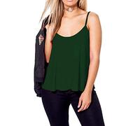 Women New Camisole Cami Strappy Swing Vest Plain Flared Sleeveless Mini Dress Tank Top | Bottle Dark Green |UK 24-26