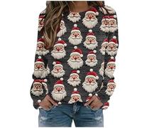 Women New Sweatshirts Christmas 3D Printed For Ladies UK Plunge Long Sleeve Tops Casual Tee Crew Neck Festive Holiday Party Pullover Xmas Baggy Fashion Hoodless Blouse Plus Size Autumn Winter
