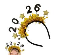 Women New Years Headband - 2026 Glitter Tiara Party Decorations - Gold Silver Hairbands with Star Toppers | for Adult Girls Friends Girlfriend Daughter Celebration Christmas Masquerade