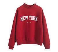 Women New York Pullover Sweatshirts Crew Neck sweatshirt womens oversized ladies sweatshirts with zip cable knit jumper women heated jumper ugly christmas jumper jumper laptop Red