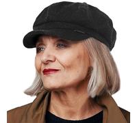 Women Newsboy Cap Vintage Wool French Beret Hats Cabbie Visor Octagonal Cap (Black)