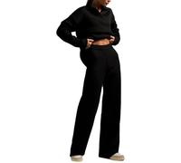 Women Nightwear Women's Knitted Suit Autumn And Winter Sweater Suit Collar Knitted Pullover Wide Leg Trousers Two Set Women Cotton Pajamas Set Womens Plus Pajama Set (Black, S)