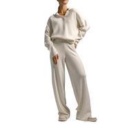 Women Nightwear Women's Knitted Suit Autumn And Winter Sweater Suit Collar Knitted Pullover Wide Leg Trousers Two Set Women Cotton Pajamas Set Womens Plus Pajama Set (Beige, S)