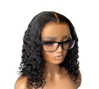 Women No Glue Deep Wave Lace Frontal Wigs for Women 13x4 Glueless Wig Curly Human Hair 250 Density Natural Looking(8inches)