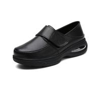 Women Non-Slip Adjustable Breathable Nursing Orthotic Leather Shoes, Walking Buffer Fitness Casual Thick Bottom Air Cushion Shoes, Ideal for Nurse Healthcare Crews(Black,6.5 UK)