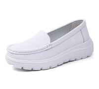 Women Nurse Shoes, Air Cushion Slip-On Non-Slip Breathable Leather Nurse Shoes, Lightweight Comfortable Healthcare Orthopedic Shoes,White,6.5 UK