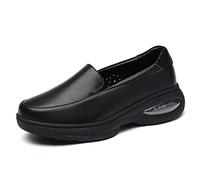 Women Nurse Shoes Leather Work Wide Fit Comfy Air Cushion Breathable Walking Shoes Buffer Wipeable Nonslip Hospital Flat Shoes (Color : Black, Size : 4 UK)