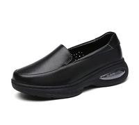 Women Nurse Shoes Leather Work Wide Fit Comfy Air Cushion Breathable Walking Shoes Buffer Wipeable Nonslip Hospital Flat Shoes Size 2-6.5 UK (Black,6)