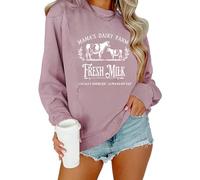 Women Nursing Sweatshirts for Breastfeeding Zip Nursing Friendly Maternity Sweater Mama's Daily Farm Fresh Milk Pullover Tops, Pink 1, Medium