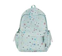 Women Nylon Star Printed Large Capacity Zipper Schoolbag (Green | Nylon star printed travel backpack, large capacity 420x300x130mm, zipper schoolbag, ergonomic straps