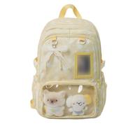 Women Nylon Star School Backpack Large Capacity Adjustable Strap | 17.32x12.2x5.91 Inch Y2k Harajuku Style Pin Display Ribbon Lining Polyester For Shopping Dating Travel Work