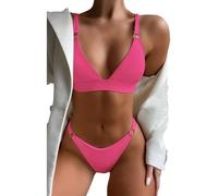 Women O-Ring String Bikinis Set Lady Solid Color Swimsuits 2 Pieces Swimwear Female High Cut Bathing Suit For Beachwear Women Solid Color Bathing Suit Ladies Two Pieces High Cut Swimsuit Beachwear