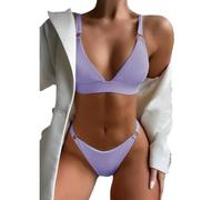 Women O-Ring String Bikinis Set Lady Solid Color Swimsuits 2 Pieces Swimwear Female High Cut Bathing Suit For Beachwear Women Solid Color Bathing Suit Ladies Two Pieces High Cut Swimsuit Beachwear