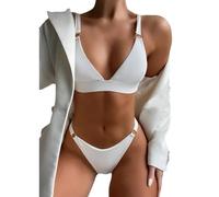 Women O-Ring String Bikinis Set Lady Solid Color Swimsuits 2 Pieces Swimwear Female High Cut Bathing Suit For Beachwear Women Solid Color Bathing Suit Ladies Two Pieces High Cut Swimsuit Beachwear