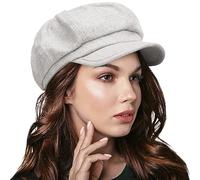 Women Octagonal Newsboy Cap Vintage Wool Cabbie Beret Hats with Visor (Pale)