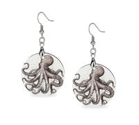 Women Octopus Wooden Earrings Lightweight Dangle Earrings Geometric Drop Earring Vintage Round Retro Daily Wear Jewelry Gift for Wedding Party Graduation