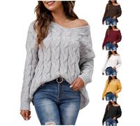 Women Off Shoulder Sweaters UK Sale Clearance, Casual Jacquard Jumper Cable Knit Chunky Sweater Cotton Long Sleeve Sweatshirts Oversized Sexy Knitted Pullover Lady Fall/Winter Tops S-XXL