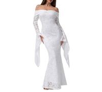 Women Off Shoulder White Lace Maxi Dress Bodycon Mermaid Wedding Party Gown