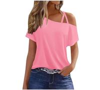 Women Off The Shoulder Top Party Short Sleeve Tunic Tops Solid Cold Shoulder Tops for Women UK Going Out Y2K Summer Tee Shirts Ladies Tunics to Wear with Leggings Blouse Tunic UK Clearance