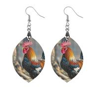 Women Old Rooster Illustration Wooden Earrings Lightweight Dangle Earrings Geometric Drop Earring Vintage Apricot Retro Daily Wear Jewelry Gift for Wedding Party Graduation