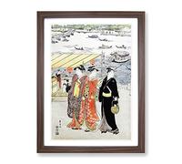 Women On A Promenade By Utagawa Toyokuni Asian Japanese Framed Print | A4 Walnut Framed Wall Art | Ready to Hang | Asian Nature Picture | Living Room Bedroom Lounge Office