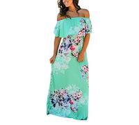 Women One Off Shoulder Dress Ruffle Side Split Maxi Dresses Boho Chic Long Swing A Line Plain Pleated Dress for Beach Cocktail Party Wedding Simple Style Strapless Sundress Kaftan Tunic Plus Size