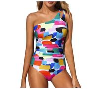 Women One Shoulder 1 Piece Swimsuit for Women Bathing Suits Full Coverage Keyhole Swimwear Floral Women's Bikini Red