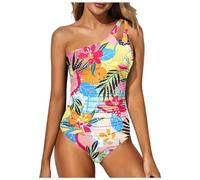 Women One Shoulder 1 Piece Swimsuit for Women Bathing Suits Full Coverage Keyhole Swimwear Floral Women's Bikini Sky Blue