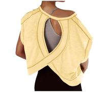 Women Open Back Short Sleeve Workout T Shirts Casual Loose Gym Running Yoga Shirt Athletic Tee Activewear Crop Tops Oversized Fitness Top Ladies Sports T-Shirt for Outdoor