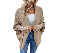 Women Open Front Knit Oversized Cardigan Batwing Balloon Sleeve Crochet Sweater Cardigan SKU-8 M