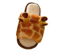 Women Open Toe Slippers Cute Giraffe Animal Slippers Ladies Fuzzy Sliders | Thick Sole Warm Slippers Cartoon Cozy Slippers Soft Indoor House Shoes Non Slip Sliders Comfort Mule Slipper Lounge Footwear