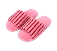 Women Open Toe Slippers House Shoes Striped Fluffy Slippers Fuzzy Sliders | Ladies Autumn Winter Slippers Thick Sole Slippers Comfort Toweling Slipper Bedroom Wear Non Slip Indoor Outdoor Sliders