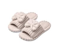 Women Open Toe Slippers Ladies Striped Fuzzy Slippers Bow Plush House Shoes | Non Slip Fluffy Slippers Indoor Outdoor Sliders Thick Sole Cozy Slippers Cute Home Slipper Solid Mule Slipper