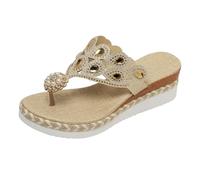 Women Open Toe Wedges Shoes Platform Wedge Sandals Slope Heel Flops Women's Summer European And American Ethnic Style Height Increasing Casual Sandals Gold Flat Sandal for Womens Sandles (Gold, 7)