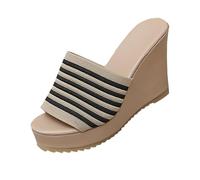 Women Open Toe Wedges Shoes Womens Sandals Size 6 Fashion Style Women's Open Toe Thick Bottom High Heel Slippers Designer Sliders Womens Size 5 Black Slippers 7 (Beige,5.)