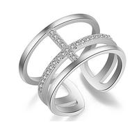 Women Opening Adjustable 925 Sterling Silver with Cubic Zirconia Personalised Multi Tail Ring Partnership/Wedding Rings Double Cross Earrings Silver