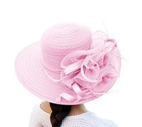 Women Organza Hats Fascinators Wide Brim Wedding Bowler Hats Bucket Hats Sun Protection Sun Hat for Church Tea Party Pink