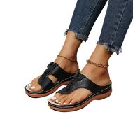 Women Orthopedic Clip Toe Wedge Slippers Flip Flops Thong Sandals Sliders (black)