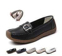 Women Orthopedic Loafers in Breathable Leather Wide Fit Leather Loafers Classic Moccasins Casual Slip-on Work Office Nursing Shoes (Black,7)