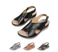 Women Orthopedic Sandals,Comfortable Dressy Flats Sandals Arch Support Wedge Open Toe Summer Walking Shoes (Black, Adult, Women, 4, Numeric, UK Footwear Size System, Medium)