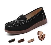 Women Orthopedic Suede Leather Loafers Retro Ladies Moccasins Driving Mocs Comfort Slip-On Fashion Boat Shoes Nursing Shoes (Black,38EU)
