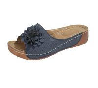 Women Orthotic Sandals Wedge Slides Ladies Mid Heels Platform Slip On Clogs Mules Open Toe Slippers Bohemian Ethnic Style Vintage Floral Summer Sandal Breathable Beach Casual Outdoor Shoes