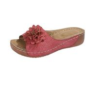 Women Orthotic Sandals Wedge Slides Ladies Mid Heels Platform Slip On Clogs Mules Open Toe Slippers Bohemian Ethnic Style Vintage Floral Summer Sandal Breathable Beach Casual Outdoor Shoes