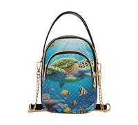 Women over Shoulder Purse Vibrant Sea Turtle Underwater Quilted Cell Phone Purse Chain Strap Cute Designer Clutch Ladies Zipper Tote, 5.9" × 8.3" × 3.1"