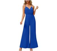 Women Overalls Casual Loose Dungarees Soft Wide Leg Pleated Jumpsuit Baggy Playsuit Adjustable Straps Spaghetti Jumpsuit Solid Loose Suspender Bib Overalls Rompers Dungarees with Pockets