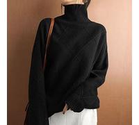 Women Oversize Cashmere Women's Turtleneck,Women's knitted ribbed pullover sweater (black,XL)